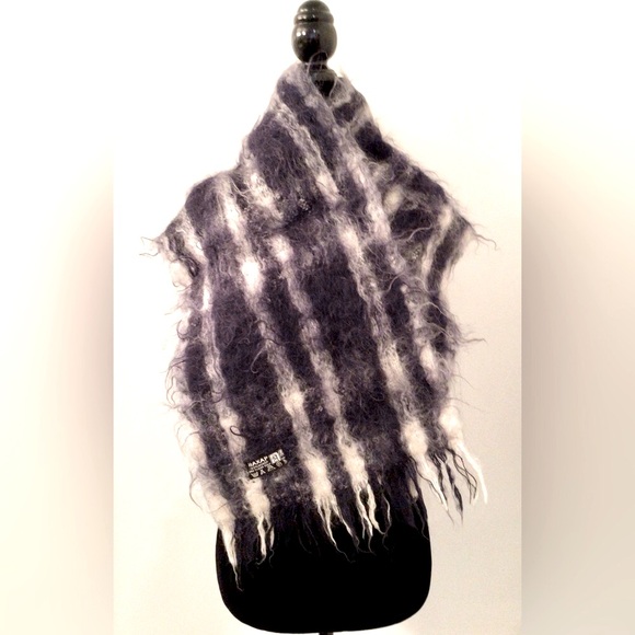 Mohair Navy & White Plaid Scarf-Stole - Picture 3 of 6